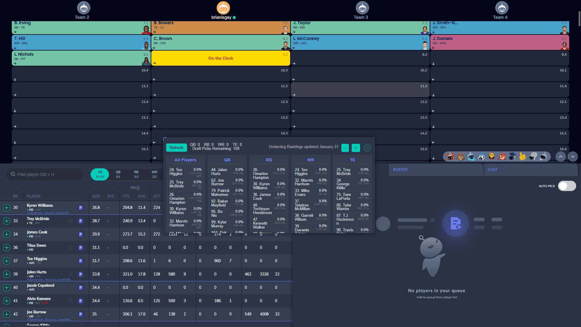 DraftCompass Pro running inside a Sleeper draft room